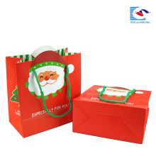 wholesale christmas red paper gift shopping bag with custom logo